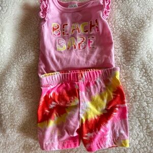 Cute Pink 'Beach Babe' Kids Matching Set